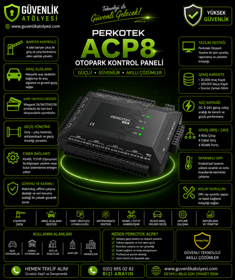 PERKOTEK ACP8 Otopark Kontrol Paneli