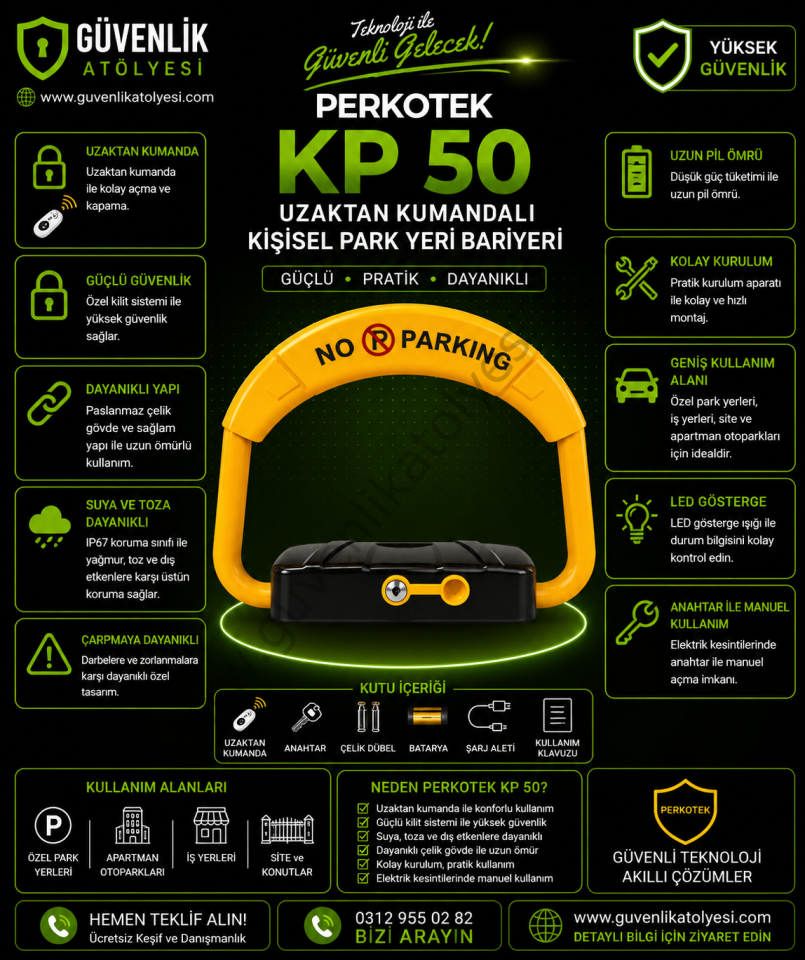 PERKOTEK KP 50 Uzaktan Kumandalı Kişisel Park Yeri Bariyeri