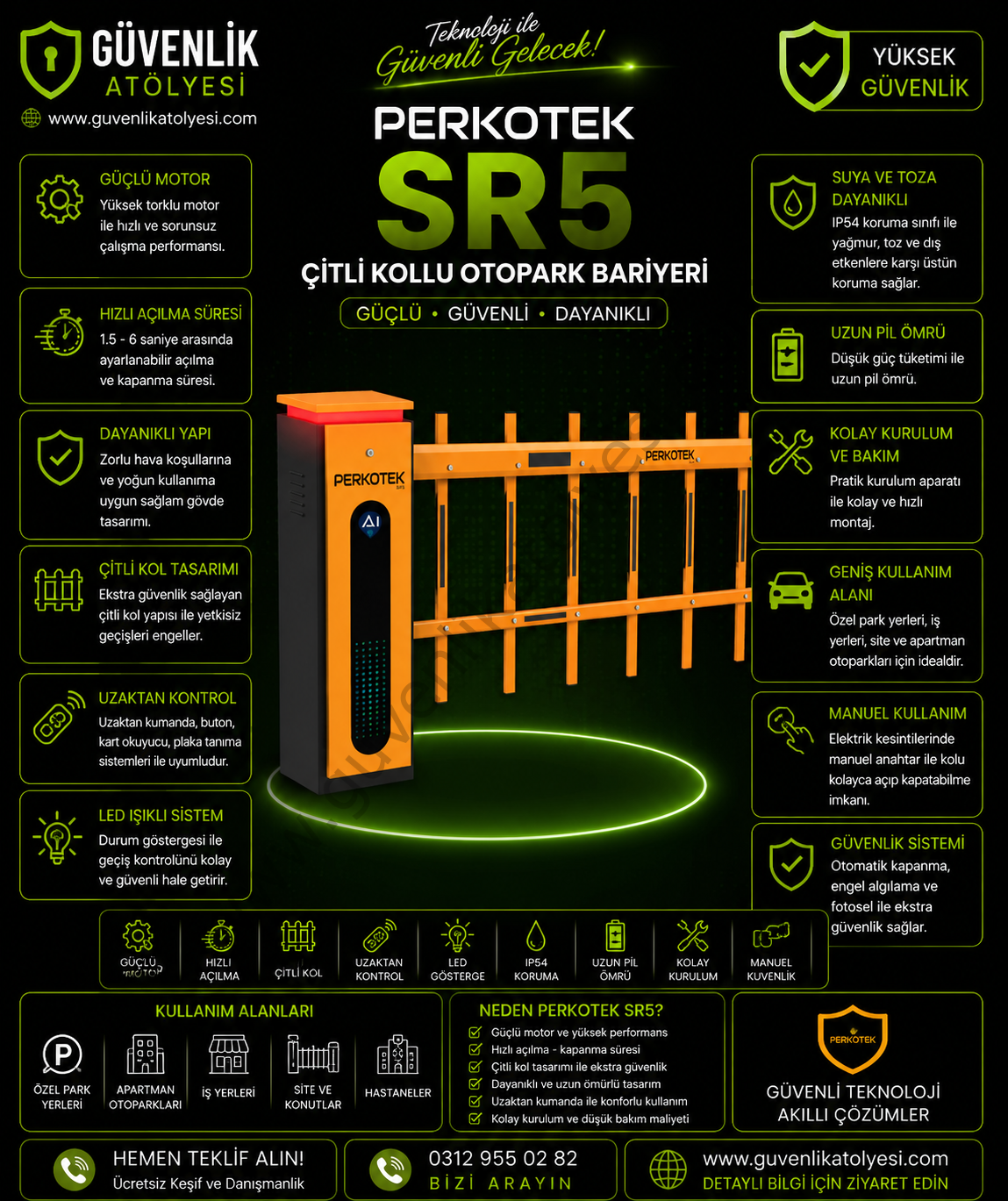 Perkotek SR5 Çitli Kollu Otopark Bariyeri