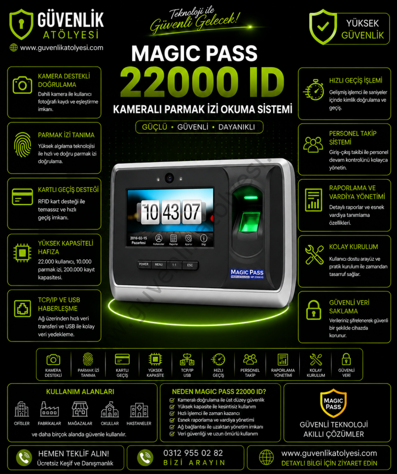 Magic Pass 22000 ID Kameralı Parmak izi Okuma Sistemi