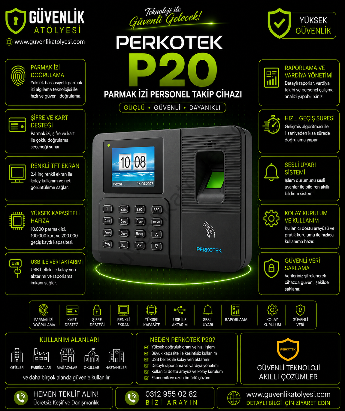 Perkotek P20 Parmak izi Personel Takip Cihazı