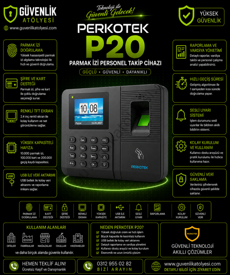 Perkotek P20 Parmak izi Personel Takip Cihazı