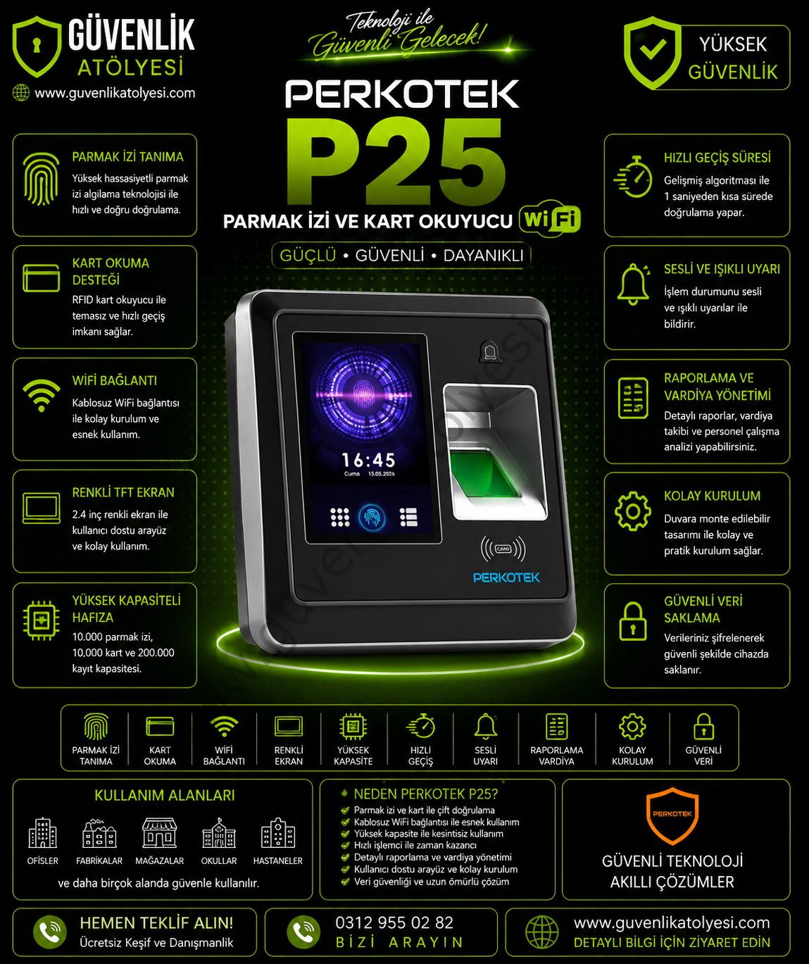 PERKOTEK P 25 Parmak İzi ve Kart Okuyucu WiFi
