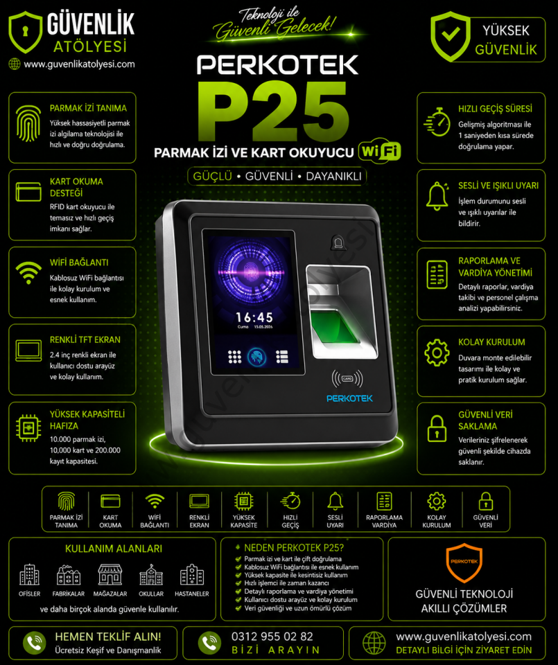 PERKOTEK P 25 Parmak İzi ve Kart Okuyucu WiFi