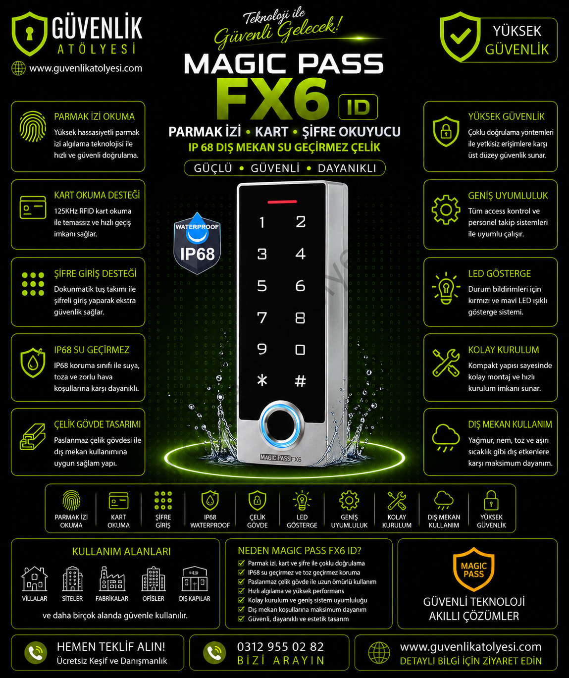 Magic Pass FX6 ID Parmak izi kart ve şifre okuyucu