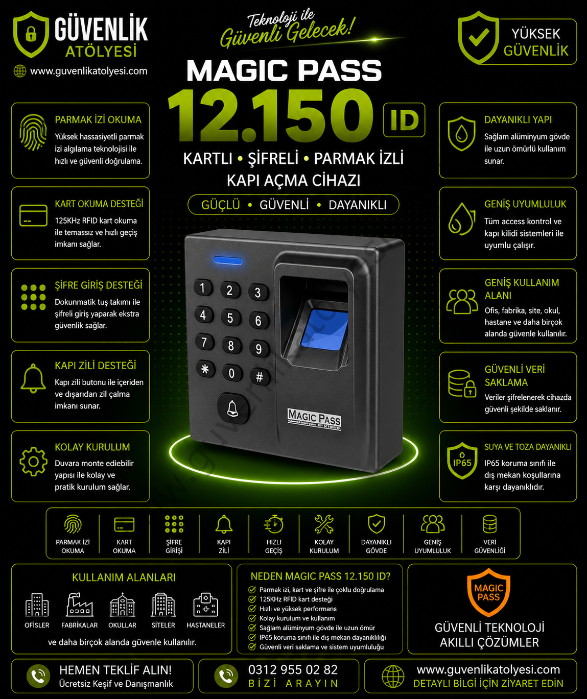 Magic Pass 12.150 ID Kartlı Şifreli ve Parmak İzli Kapı Açma Cihazı