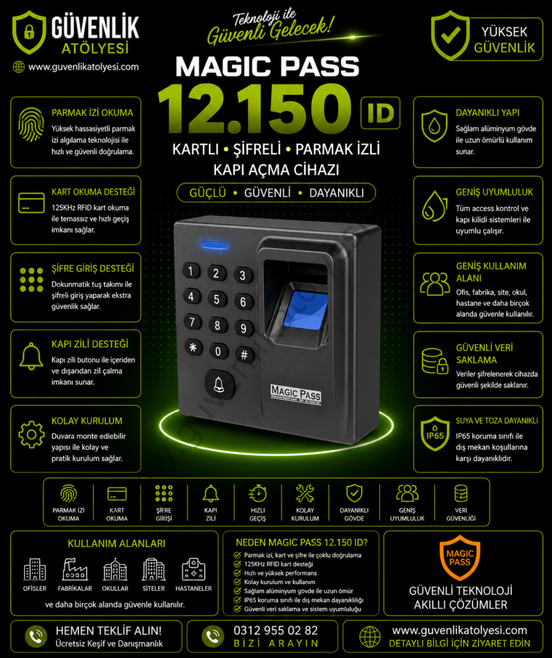 Magic Pass 12.150 ID Kartlı Şifreli ve Parmak İzli Kapı Açma Cihazı