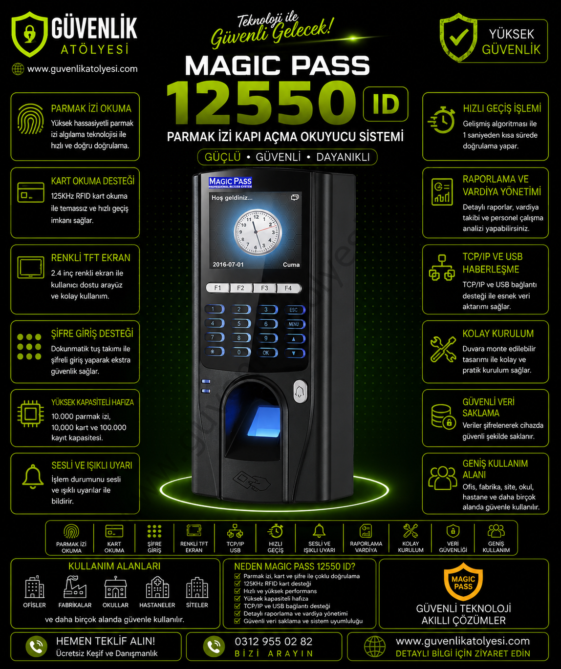Magic Pass 12550 ID Parmak izi kapı açma okuyucu sistemi