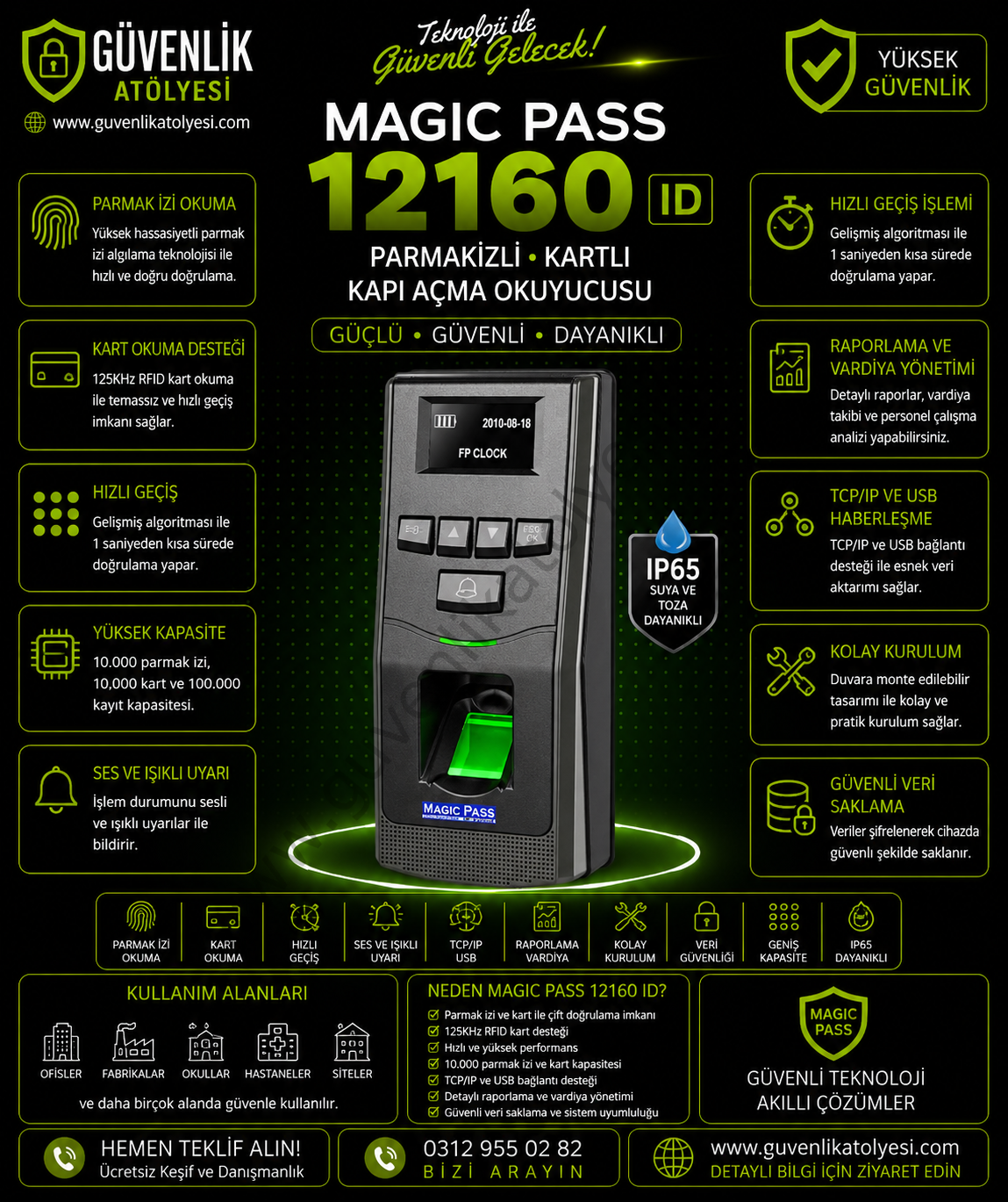 Magic Pass 12160 ID Parmakizli Kartlı Kapı Açma Okuyucusu